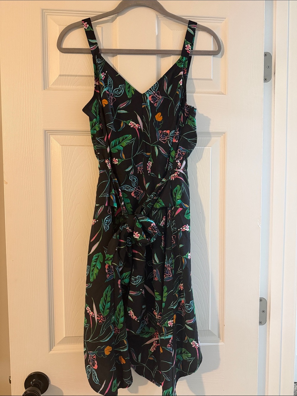 a new day Black Midi Dress with Tropical Leaf & Floral Print